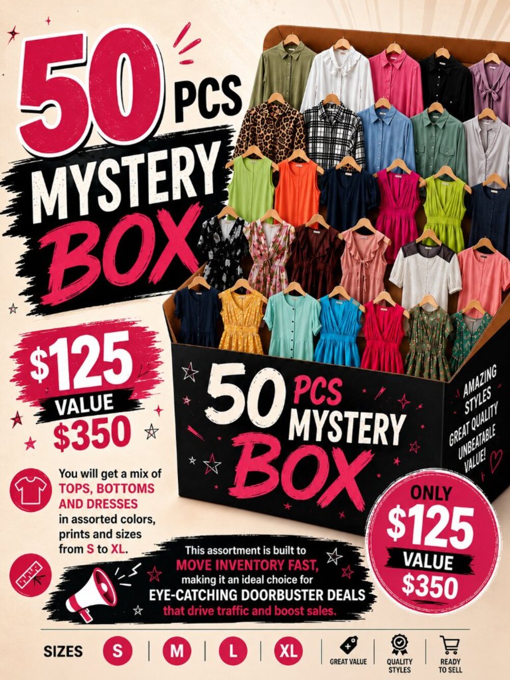 50pc Women’s Clothing Blind Box S to XL